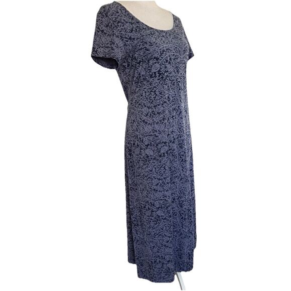 Peruvian Connection Blue Floral Short Sleeve Cotton Blend Midi Dress Size Medium - Picture 2 of 8